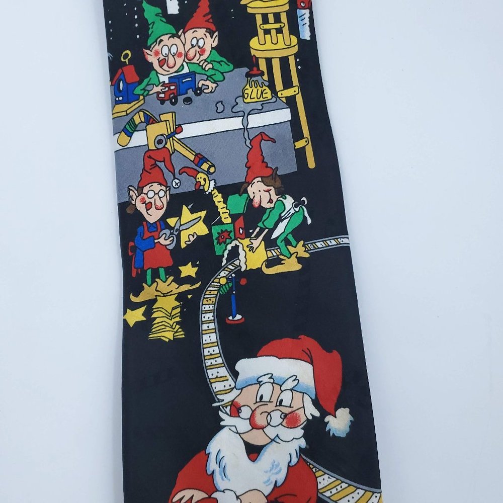 Hallmark Yule Tie Greetings Santa's Workshop Tie - Picture 2 of 7